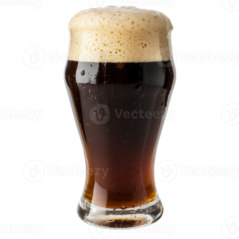 Dark Ale with Foam in a Glass on a White Background for Beverage Advertising or Promotion png