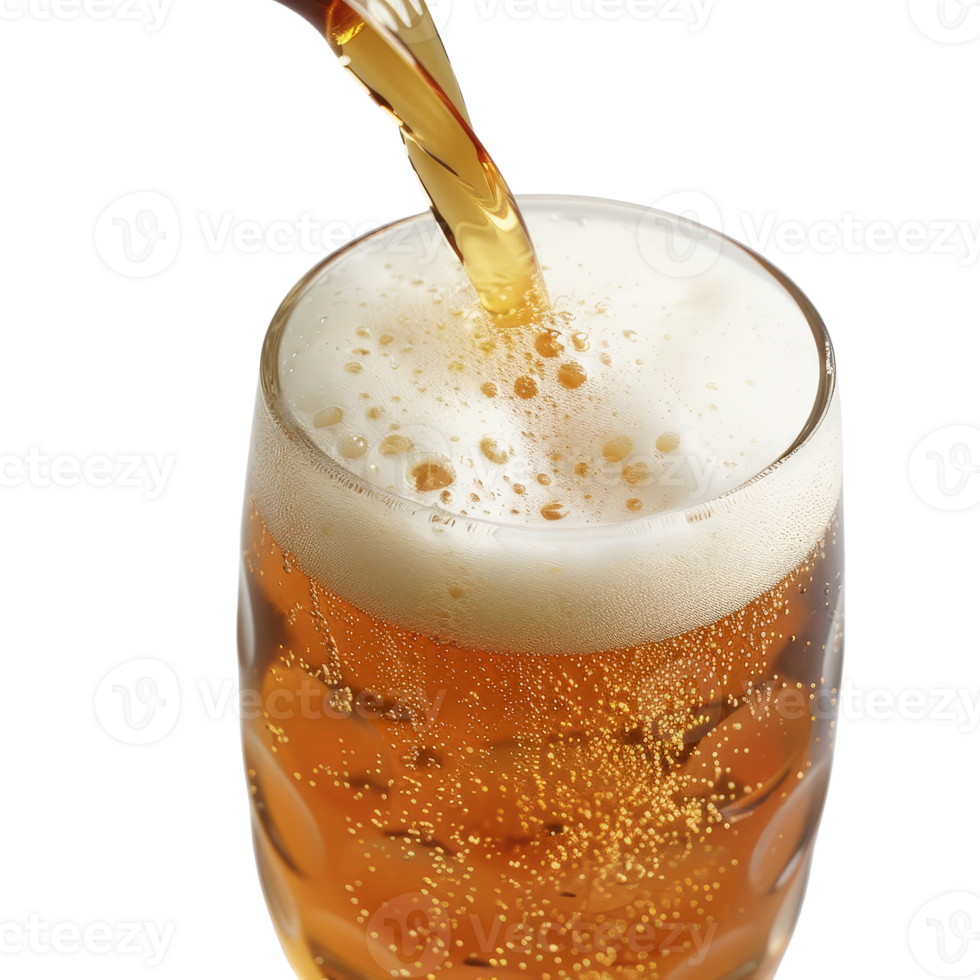 Refreshing Golden Beer Pour in a Clear Glass with Bubbles and Frothy Top png