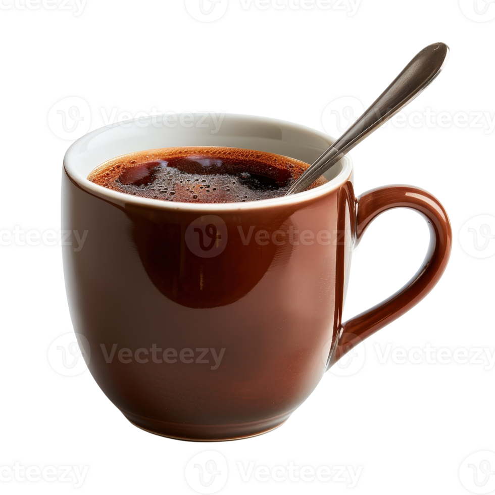 Warm Brown Coffee Mug with Spoon . Ideal for Cozy Morning Vibes png