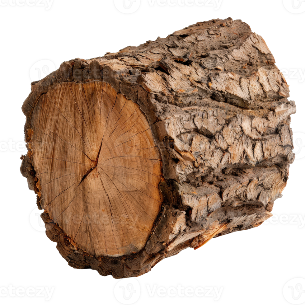 Natural Wood Log with Rich Texture and Detailed Bark Surface Isolated . png