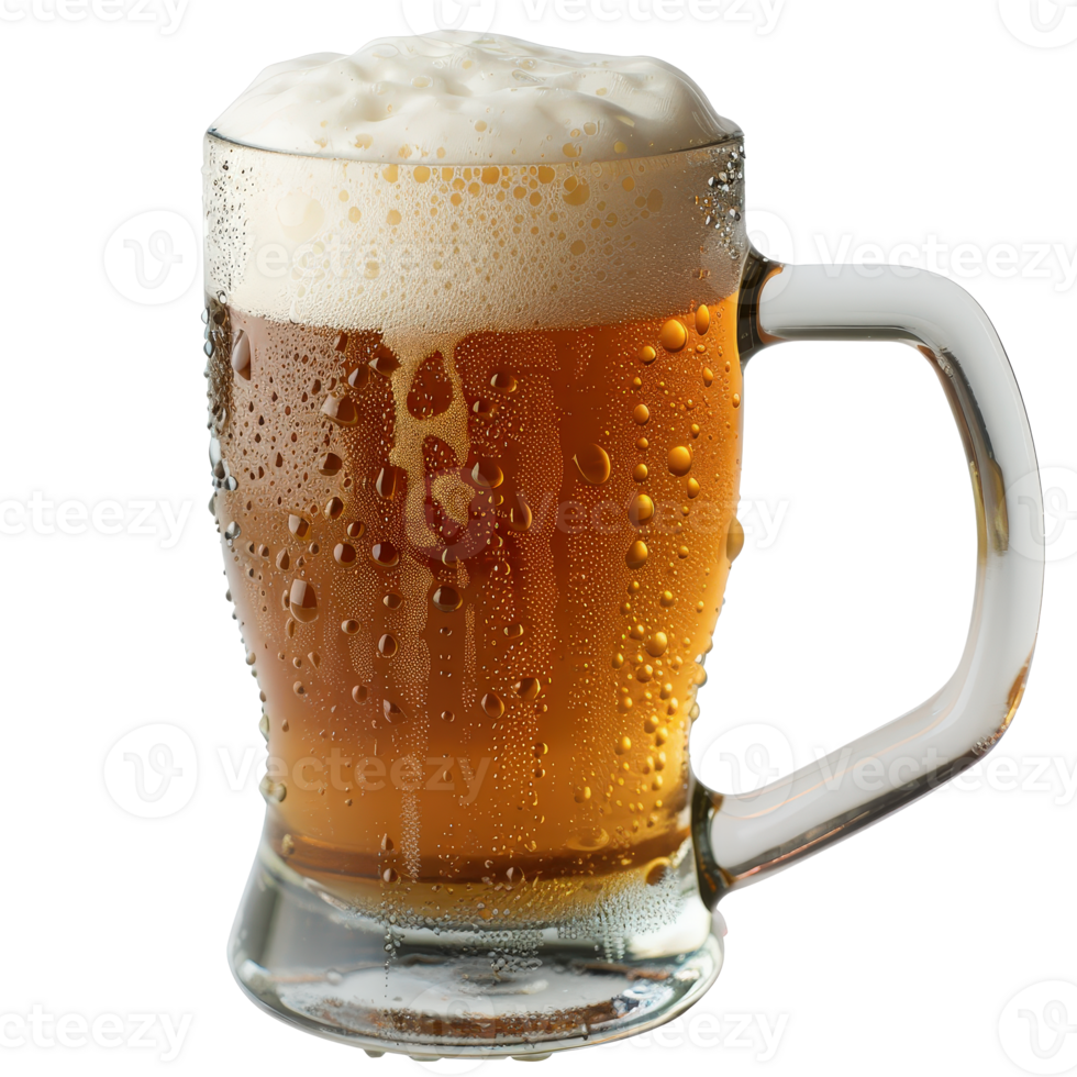 Refreshing glass of cold beer with frothy foam and condensation on the surface png