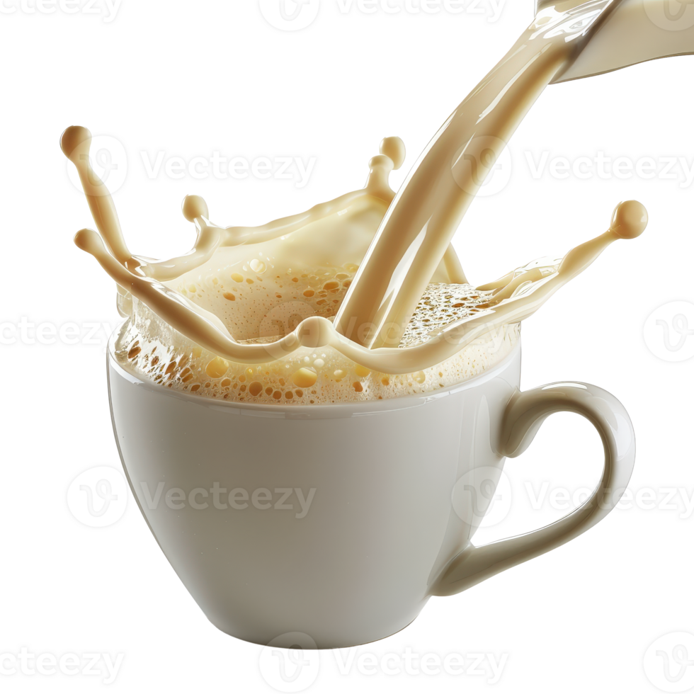 Coffee Cup Overflowing with Creamy Foam Splashing in Bright Studio Environment png