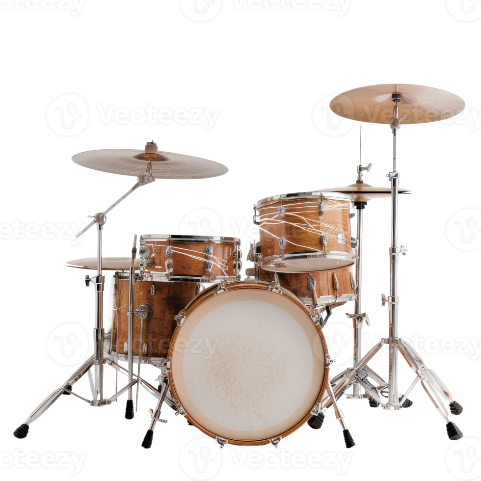 Classic Wooden Drum Set with Cymbals . Perfect for Music and Sound Projects png