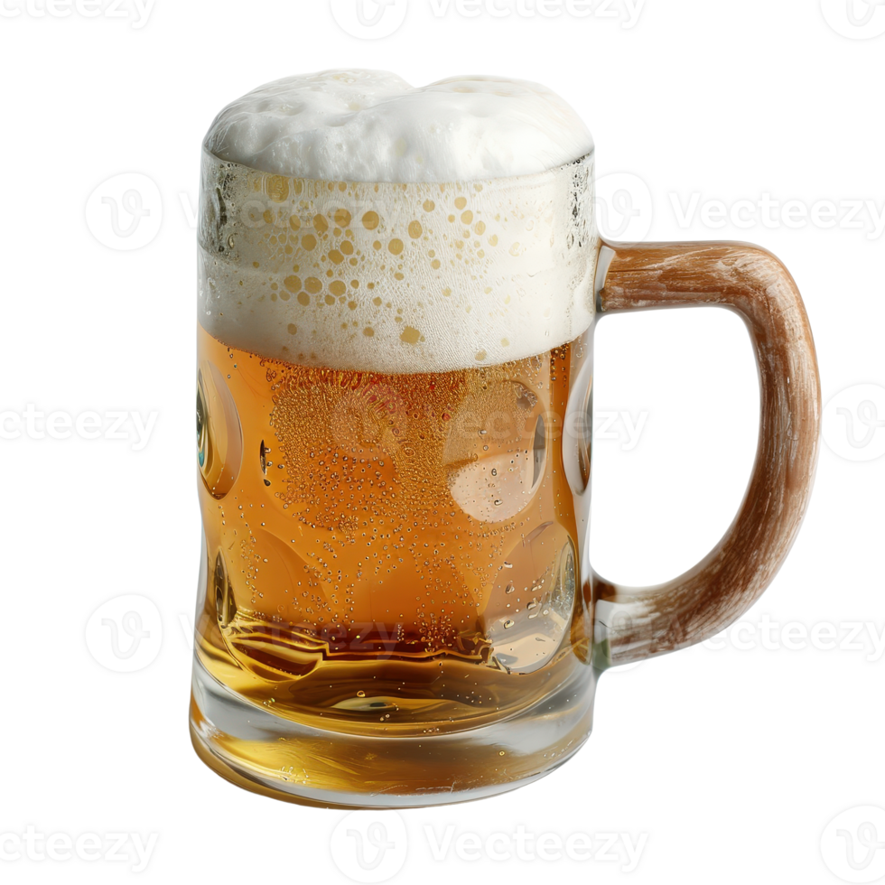 Refreshing Beer in Clear Mug with Foam and Bubbles . png