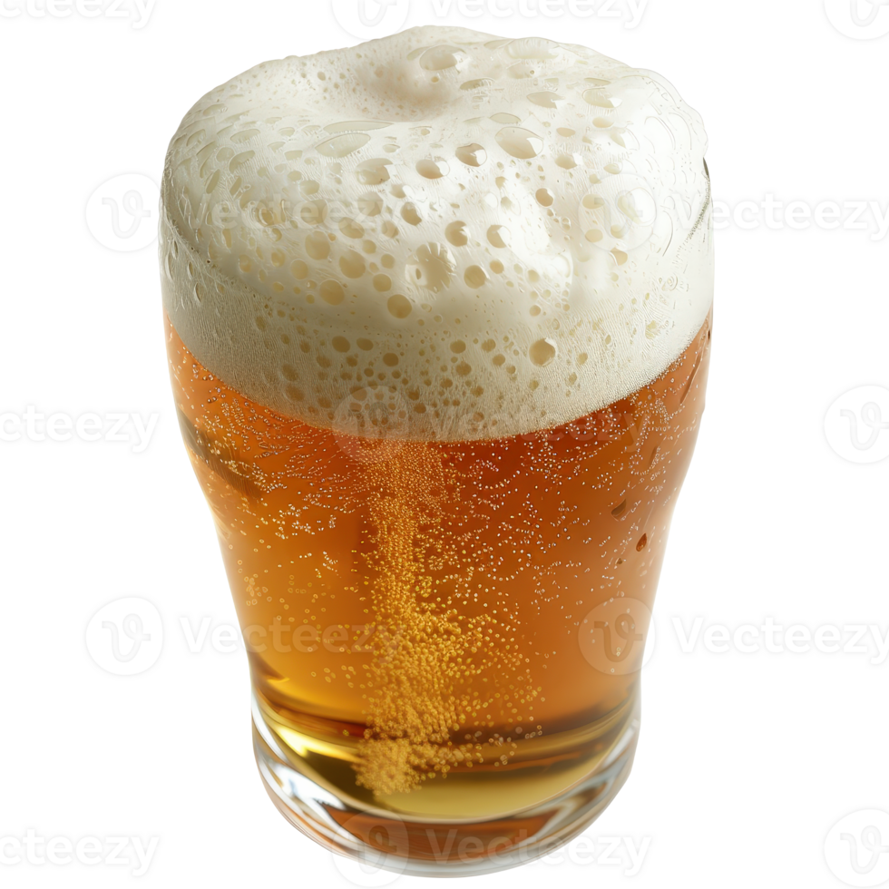 Refreshing Glass of Golden Beer with Frothy Head and Bubbling Carbonation png