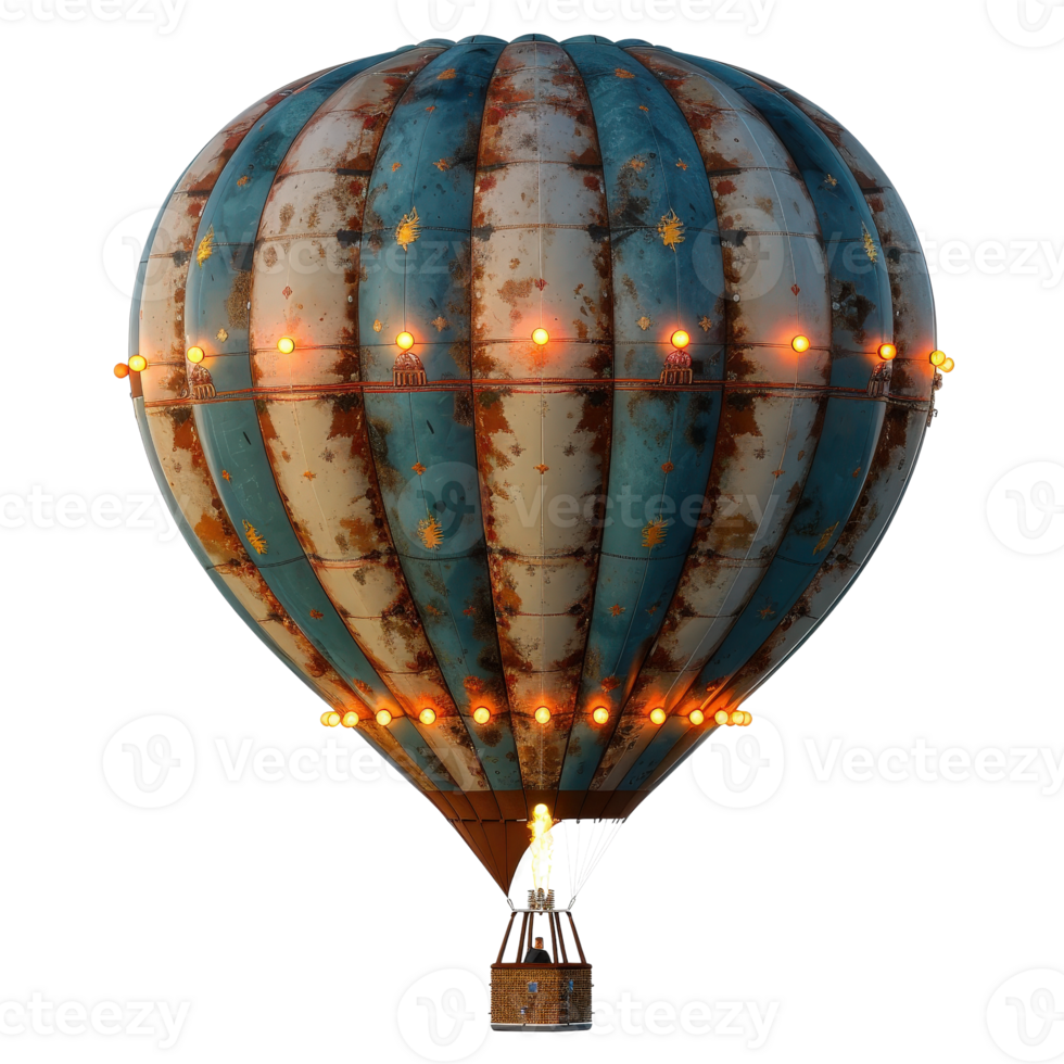 Vintage Hot Air Balloon with Bright Lights and Colorful Patterns Against White Background png