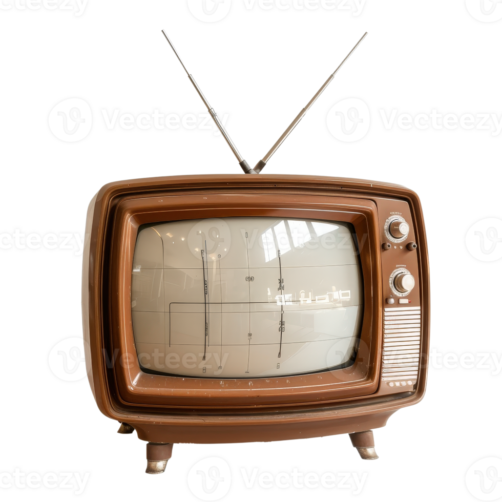 Vintage Style Television Set with Antenna and Analog Screen Displaying Graphical Signal Test Pattern png