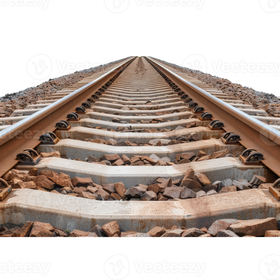 Tranquil Perspective of Train Tracks Leading into Horizon with Gravel and Rails png