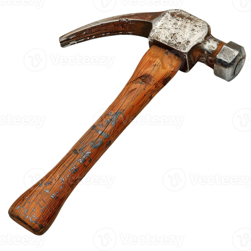 Vintage Hammer with Wooden Handle and Rusty Metal Head for Construction and DIY Projects png