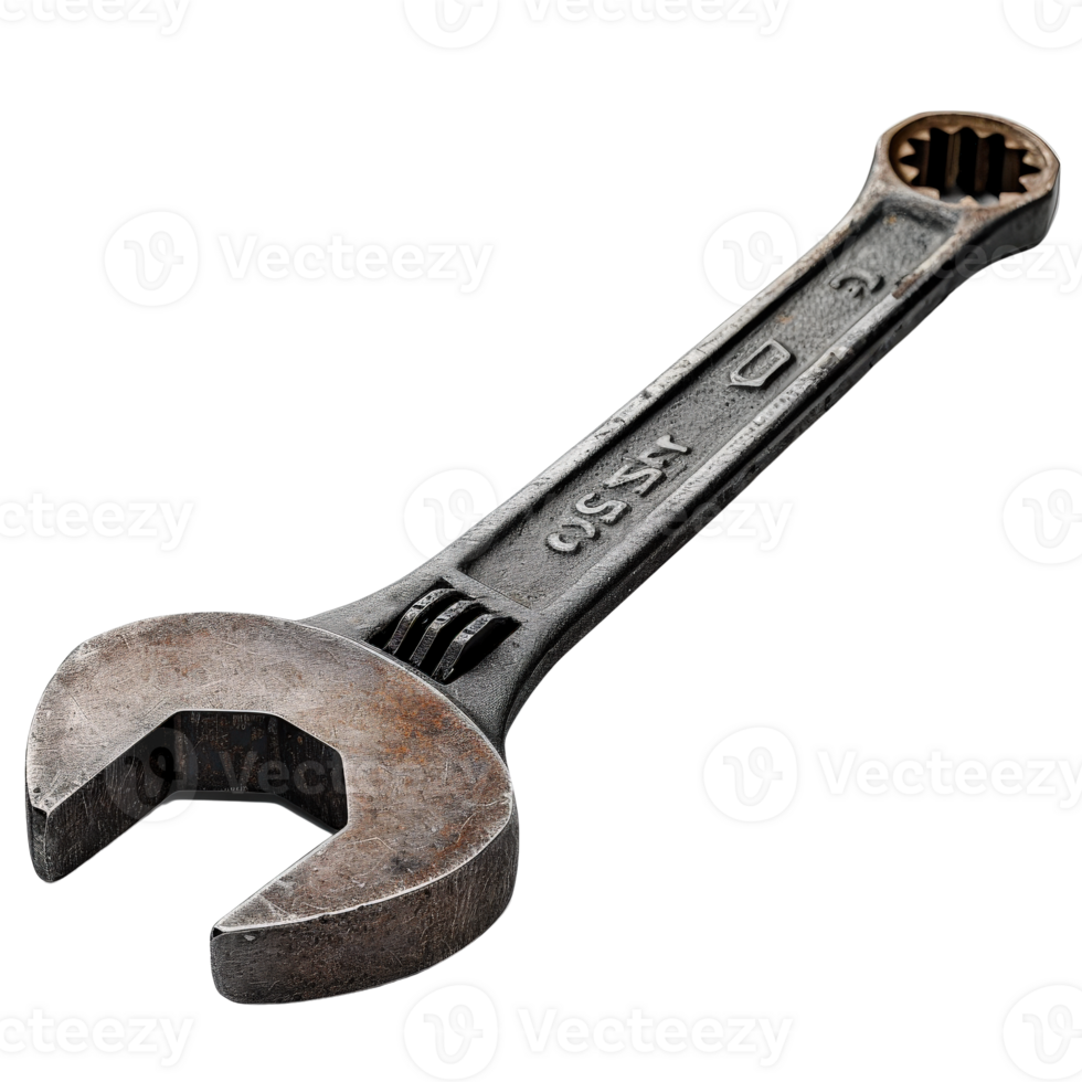 Vintage Adjustable Wrench with Patina Surface and Industrial Design Elements png