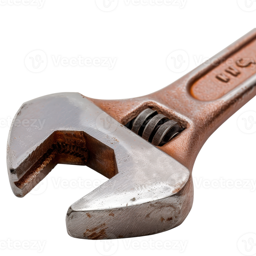 Close-Up Image of Adjustable Wrench with a Focus on Detail and Textures on Metal Surface png