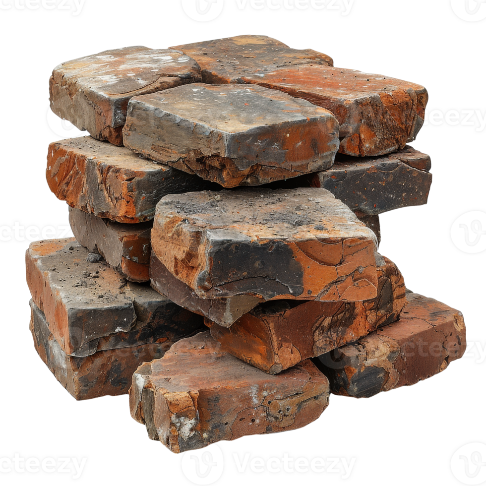 Stack of Textured Red and Gray Rustic Stone Bricks for Construction and Design Projects png
