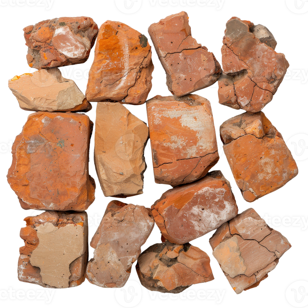 Various Textured Earthy Rocks in Shades of Orange and Brown Arranged . png