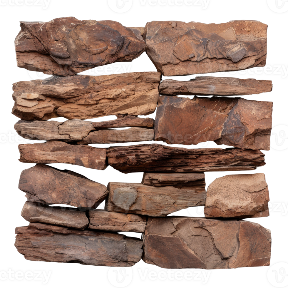 Textured Natural Stone Wall with Various Shapes and Earthy Tones in Warm Brown Hues png