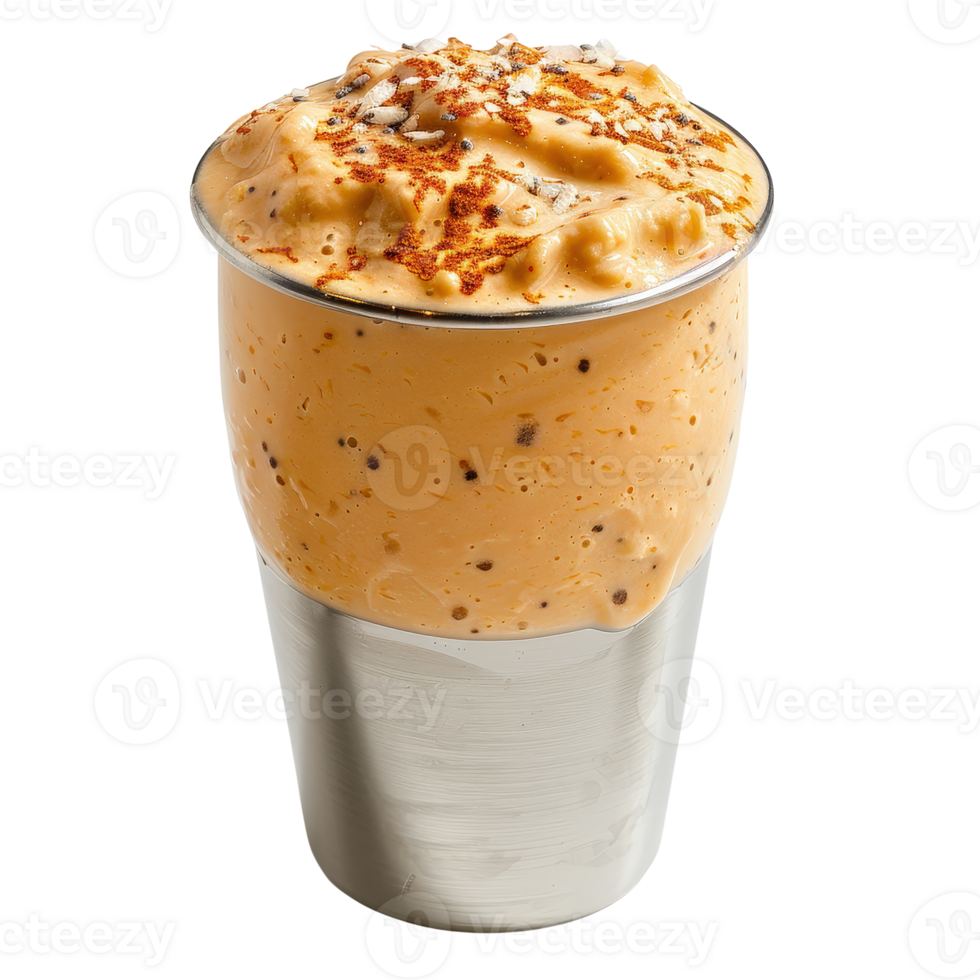 Creamy Dessert Treat in Silver Cup with Toppings for Indulgent Enjoyment and Refreshment png