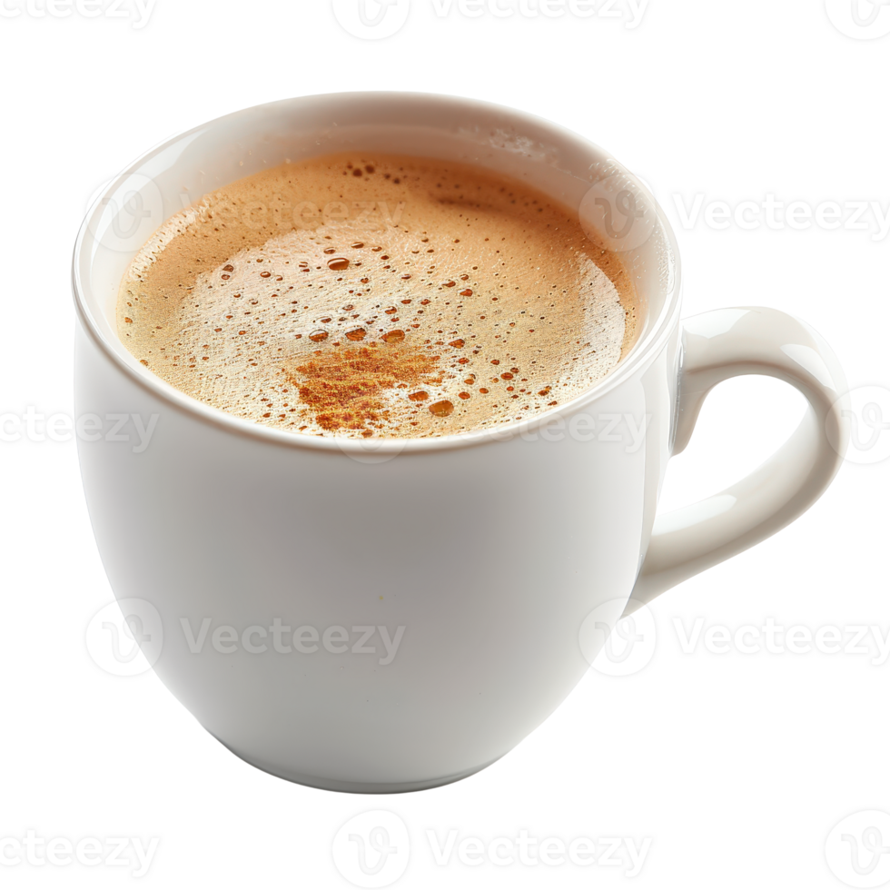 Hot Coffee in a White Cup with Foamy Cream and Rich Aroma on a Bright Background png