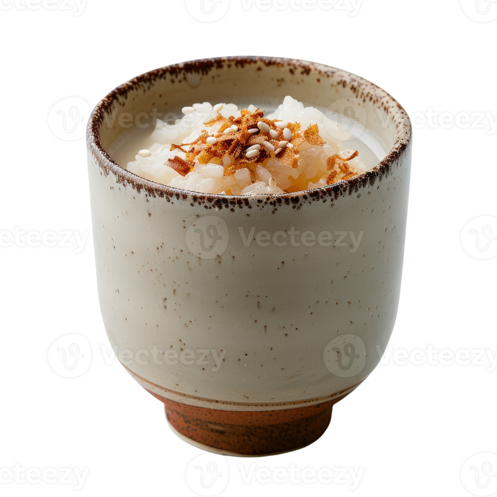 Creamy Rice Dish with Toppings in Rustic Bowl . png
