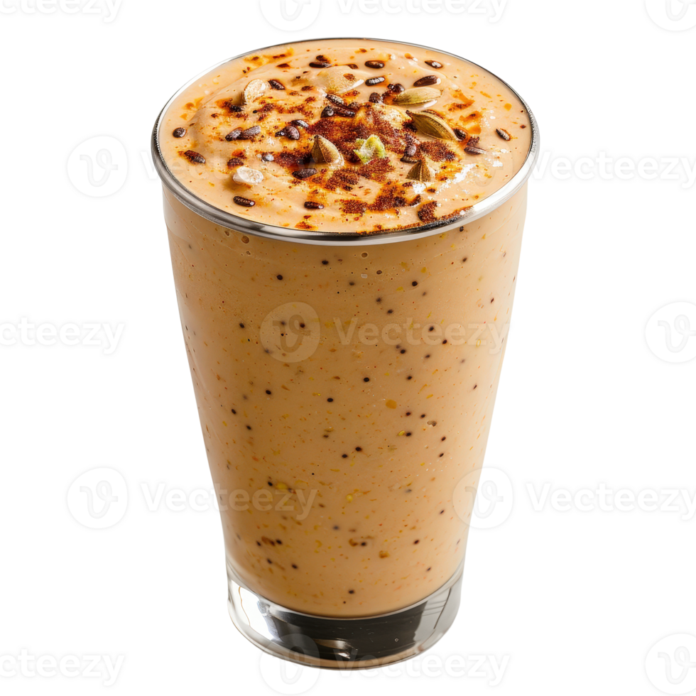 Creamy Smoothie with Toppings in Tall Glass Refreshing Drink for Hot Summer Days png