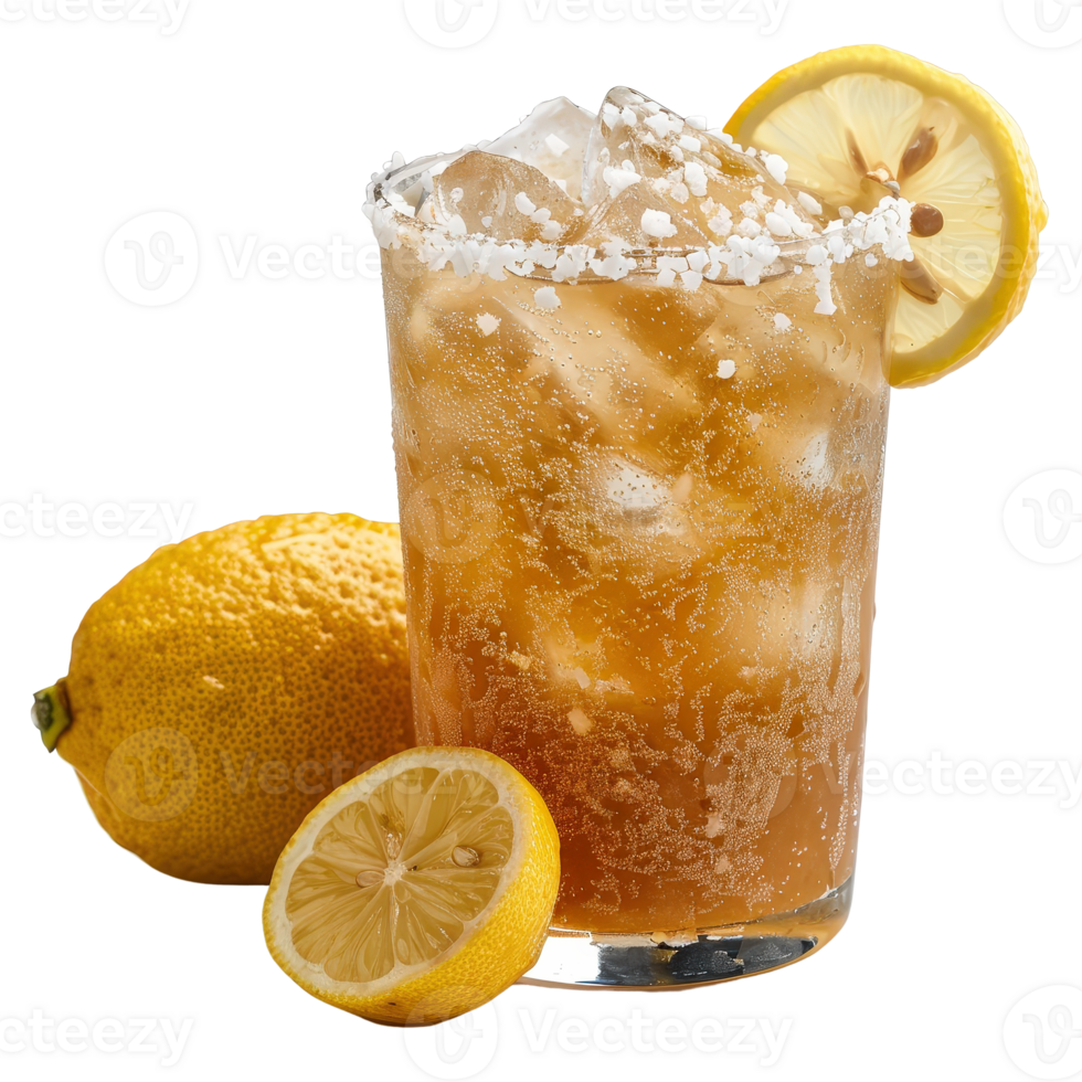 Refreshing Lemonade Drink with Ice and Garnish for Summer Vibes and Thirst Quenching Enjoyment png