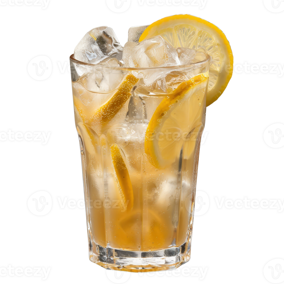 Refreshing Lemonade Drink Garnished with Lemon Slices and Ice Cubes in a Clear Glass png