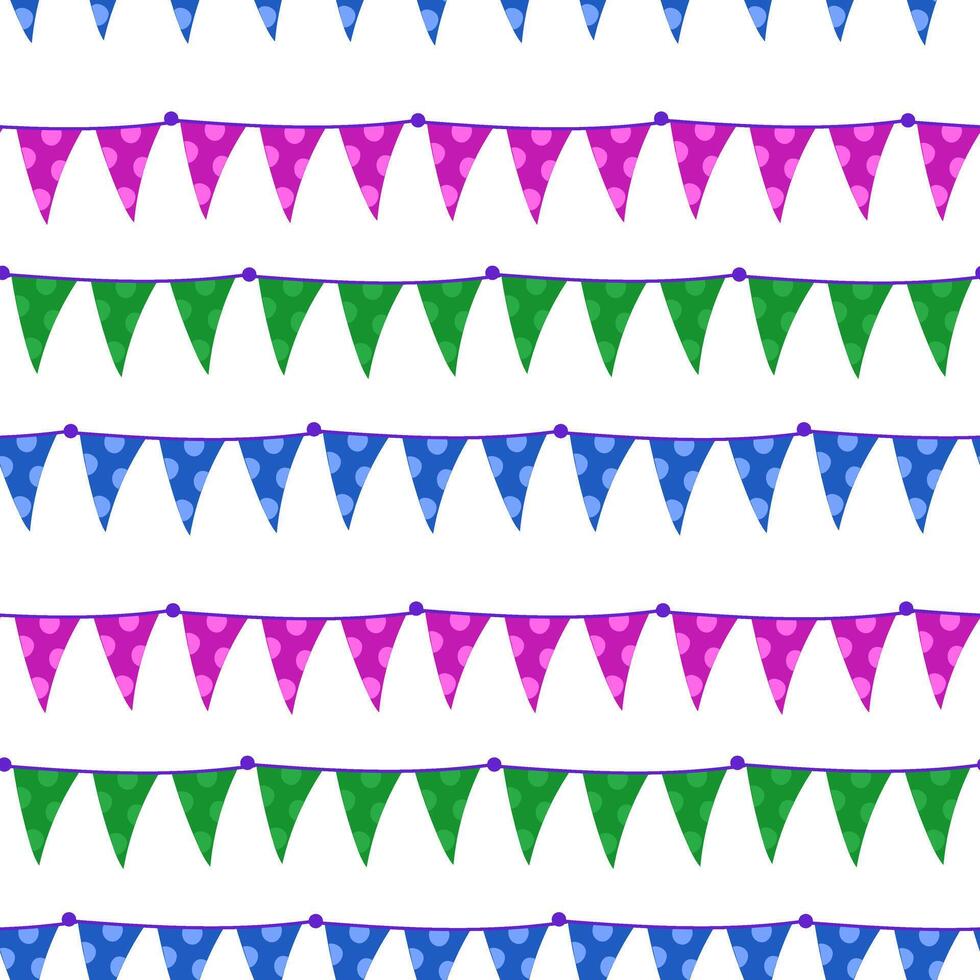 pattern of colored triangles of flags and confetti for events. Seamless ropes with holiday flags. design of invitations, promotional materials, decorations and posters for holidays, carnival events vector