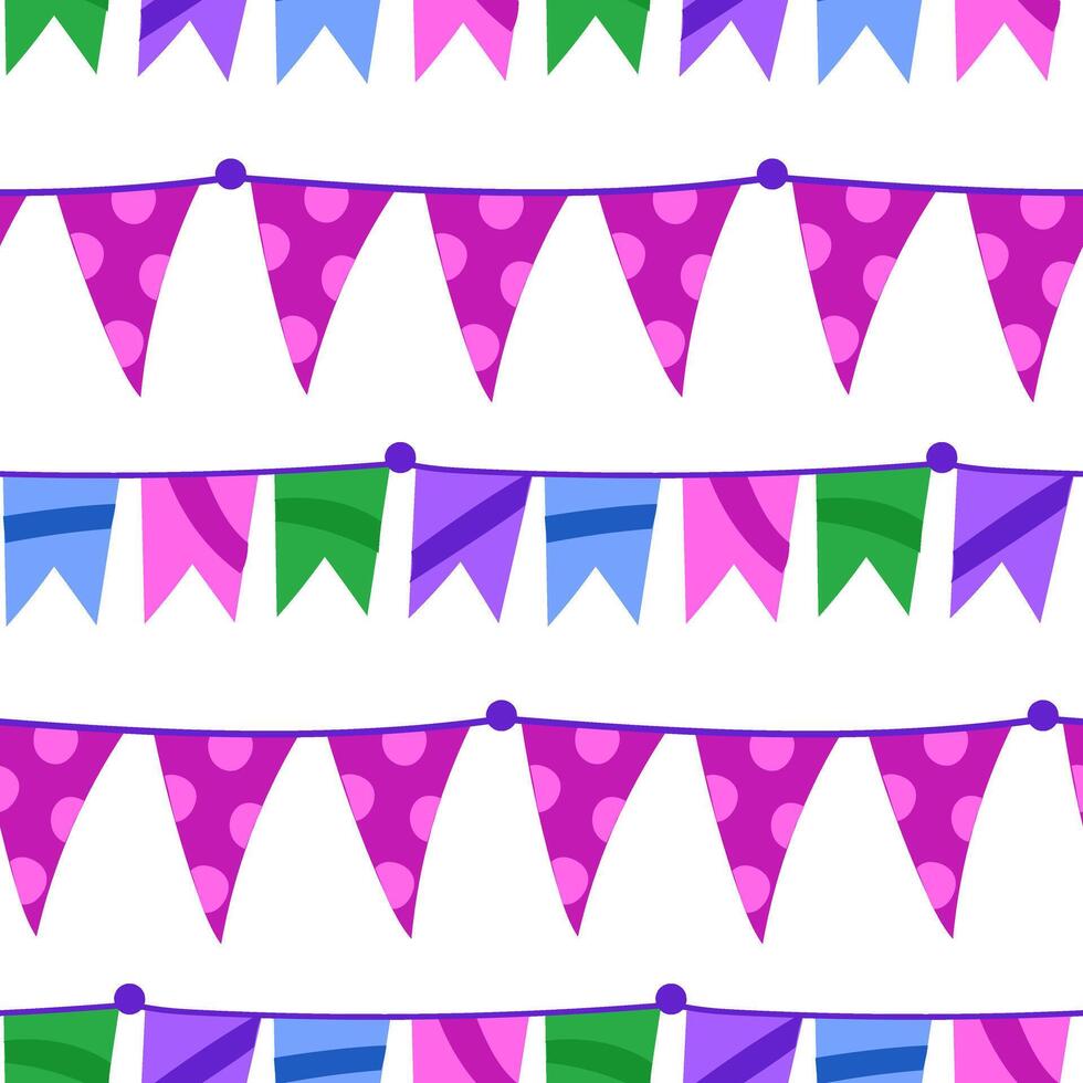 pattern of colored flags and confetti for events. Seamless ropes with holiday flags. For the design of invitations, promotional materials, decorations and posters for holidays, carnival events vector
