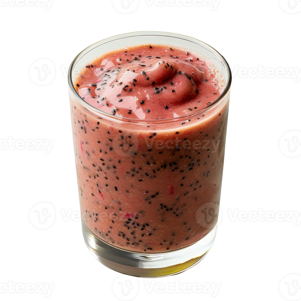 Fresh and Delicious Smoothie with Fruit and Seeds in a Clear Glass with Ice . png