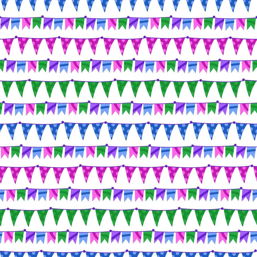 pattern of many colored triangles of flags and confetti for events. Seamless ropes with holiday flags. design of invitations, promotional materials, decorations, posters for holidays, carnival events vector