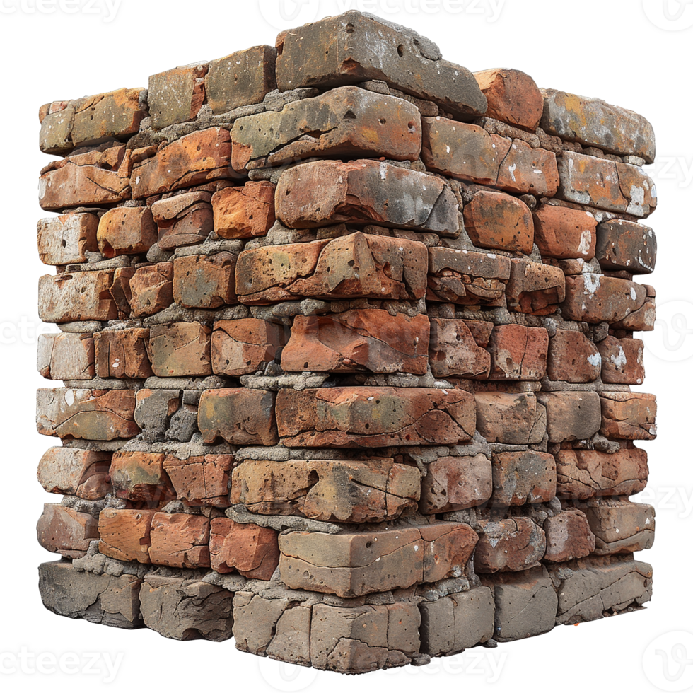 Detailed Close-Up of Textured Brick Wall with Varied Colors and Patterns for Background Use png