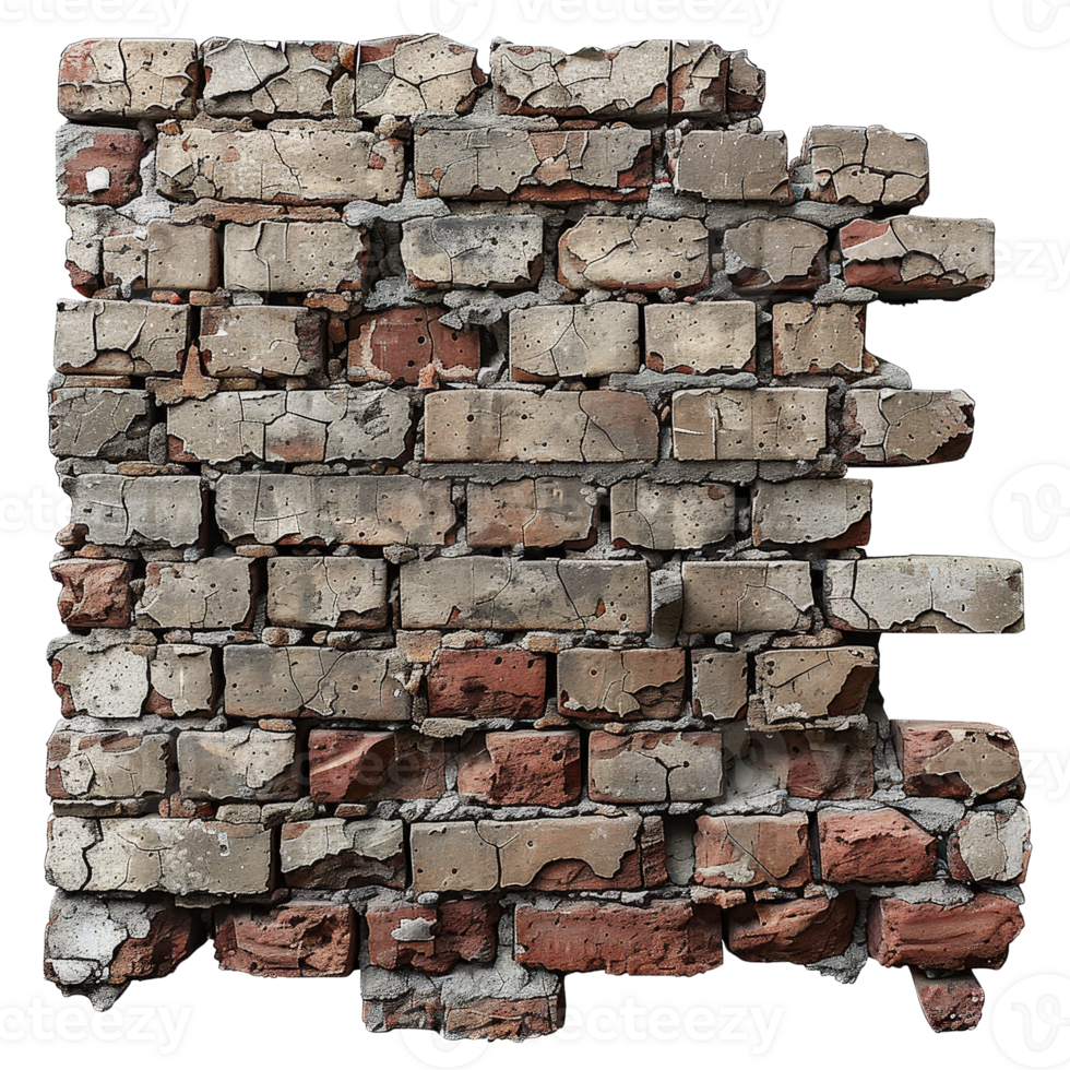 Weathered Brick Wall with Cracks and Texture for Urban Backgrounds and Design Projects png