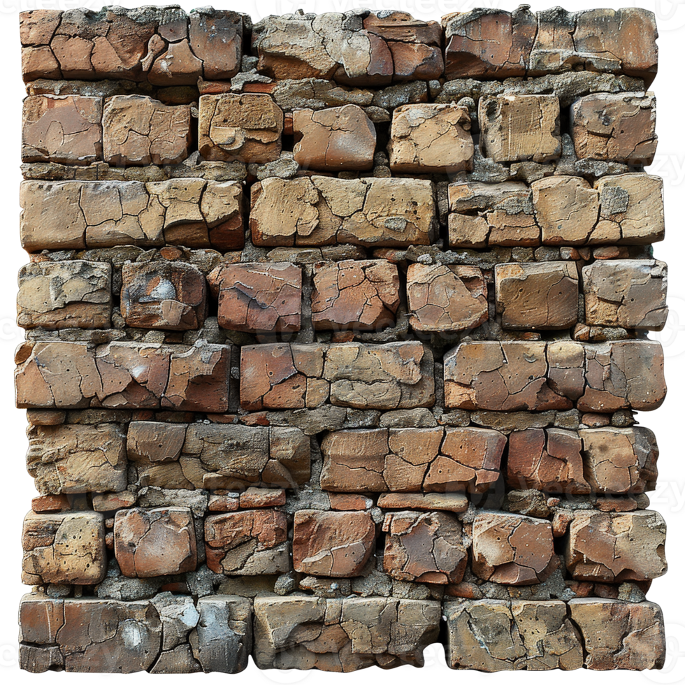 Detailed Close-Up of Weathered Brick Wall with Textured Surface and Natural Color Variations png