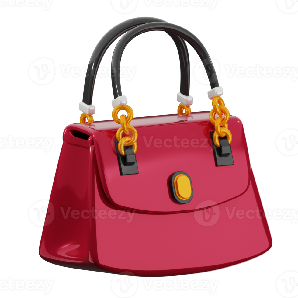 Stylish Red Handbag with Chain Straps png