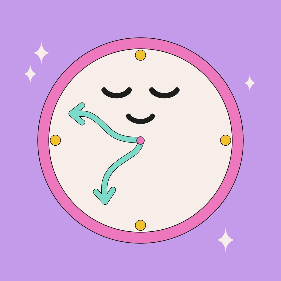 Cute Sleeping Clock Illustration. Funny and cute sleeping clock with closed eyes and a peaceful expression, ideal for bedtime or relaxation themes vector