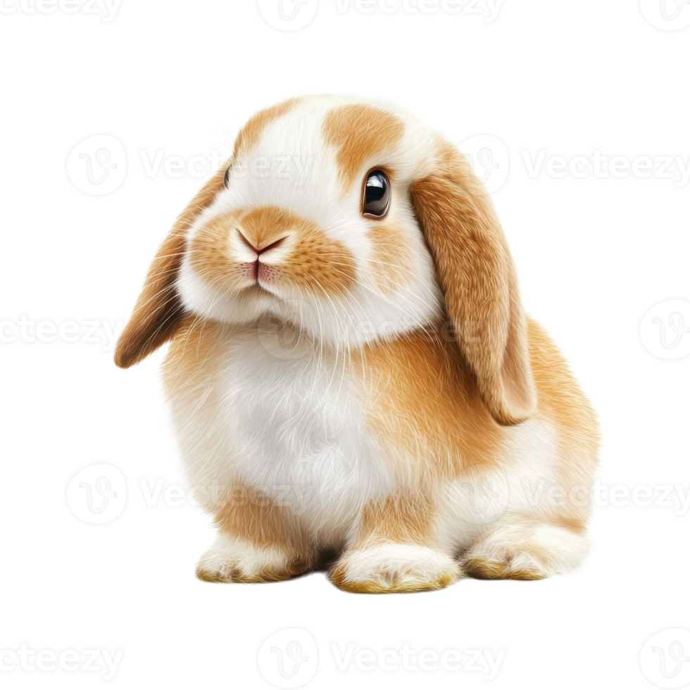 Adorable Lop Eared Rabbit White Background on transparent background. png