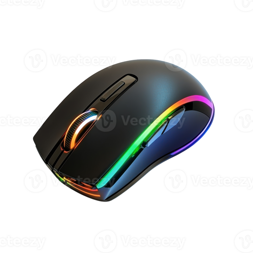 RGB Gaming Mouse Black White on transparent background. png
