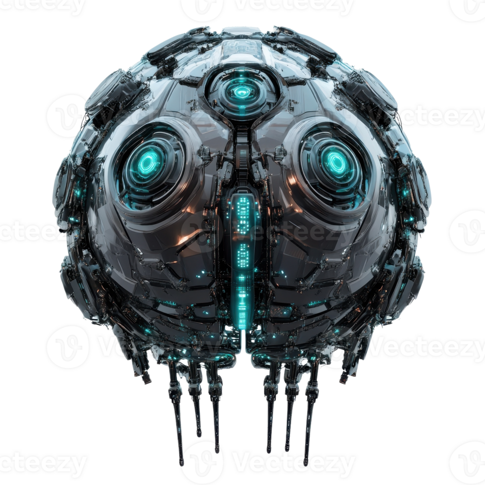 Digital Brain AI and Sci Fi on transparent background. png