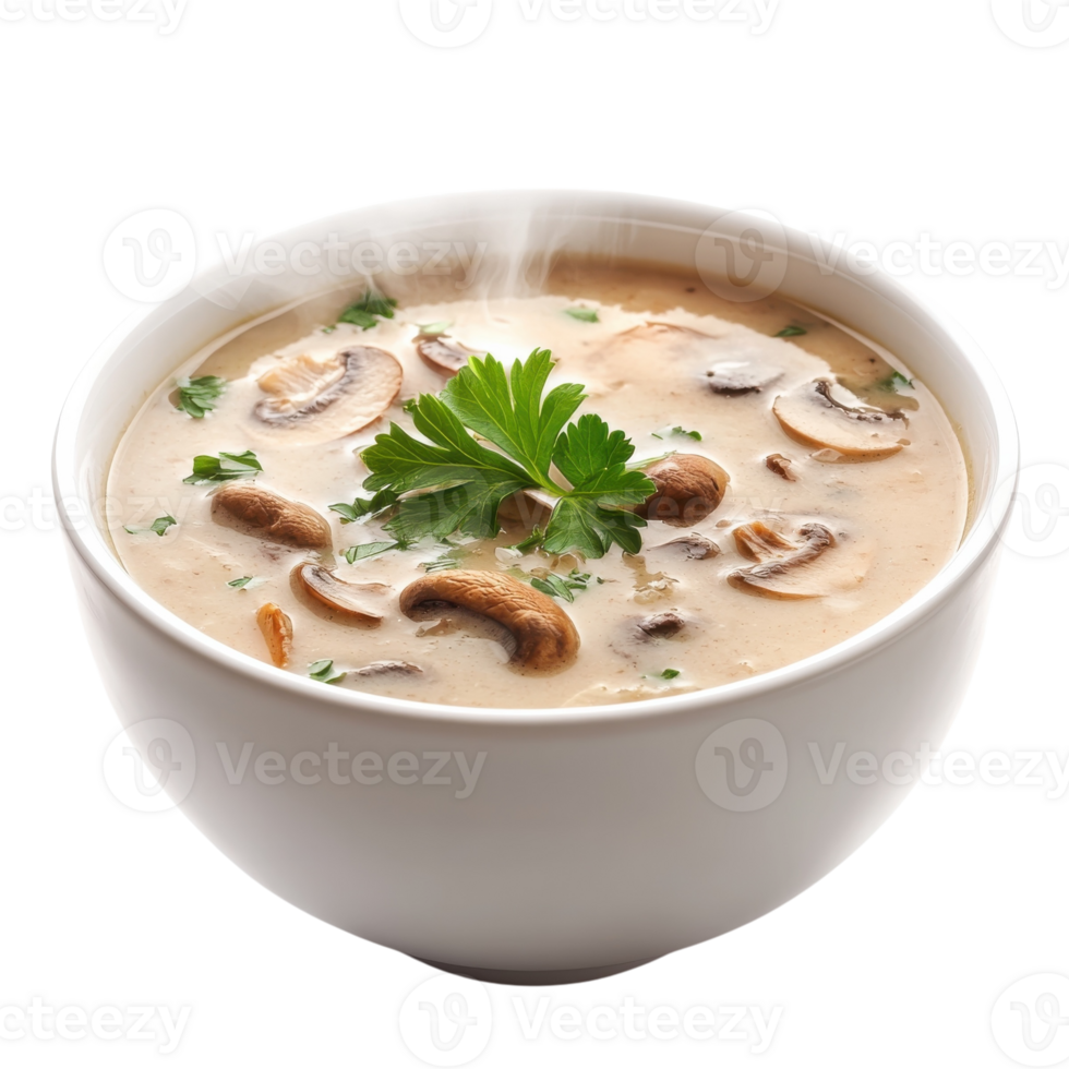 Creamy Mushroom Soup Bowl on transparent background png