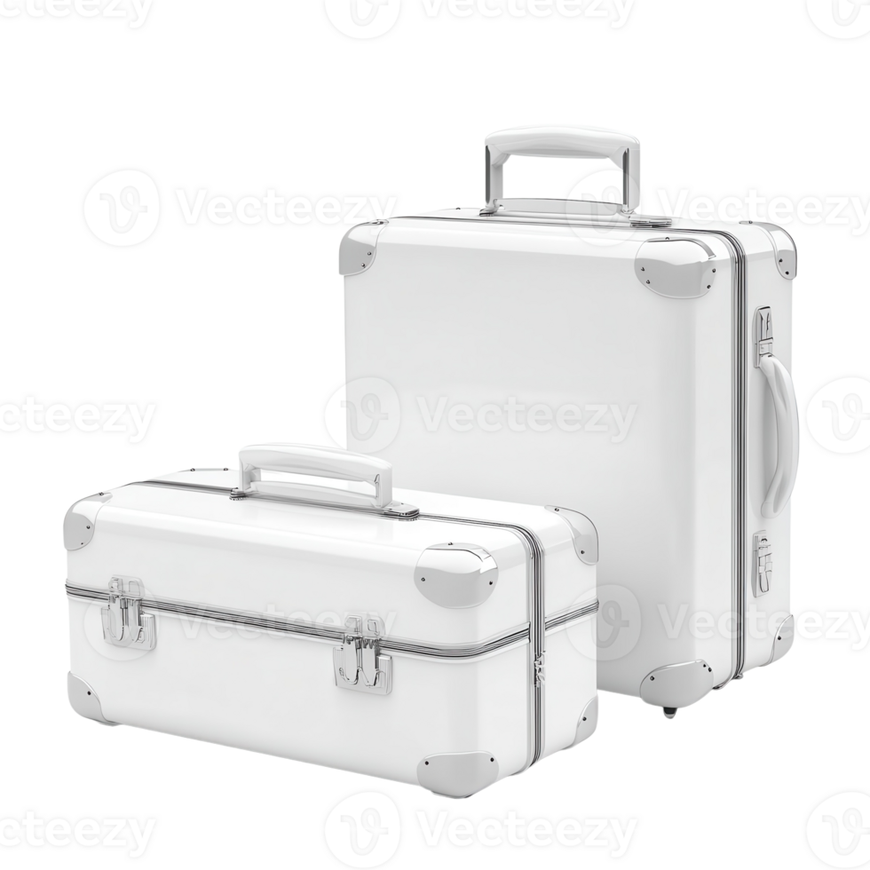 Modern White Suitcases Travel Set on transparent background png