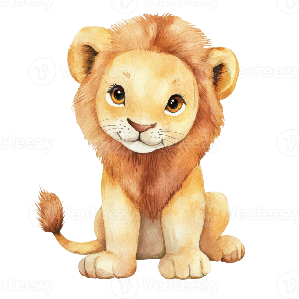 Adorable Baby Lion Watercolor Clipart on transparent background png