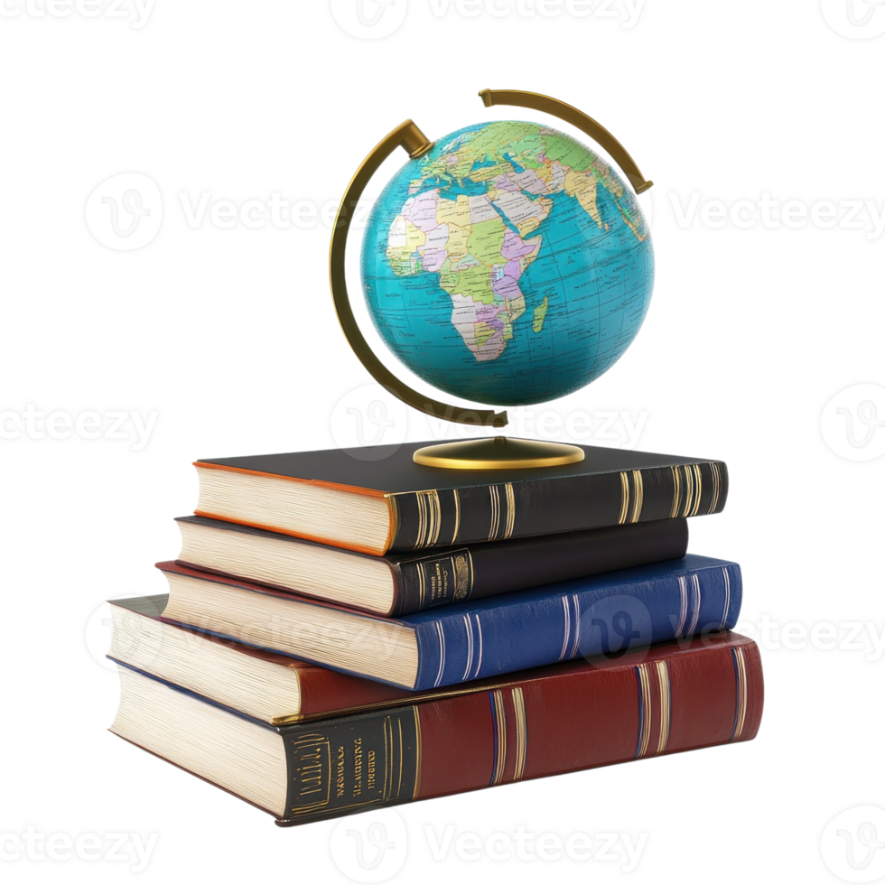 Global Education Books and Globe on transparent background. png