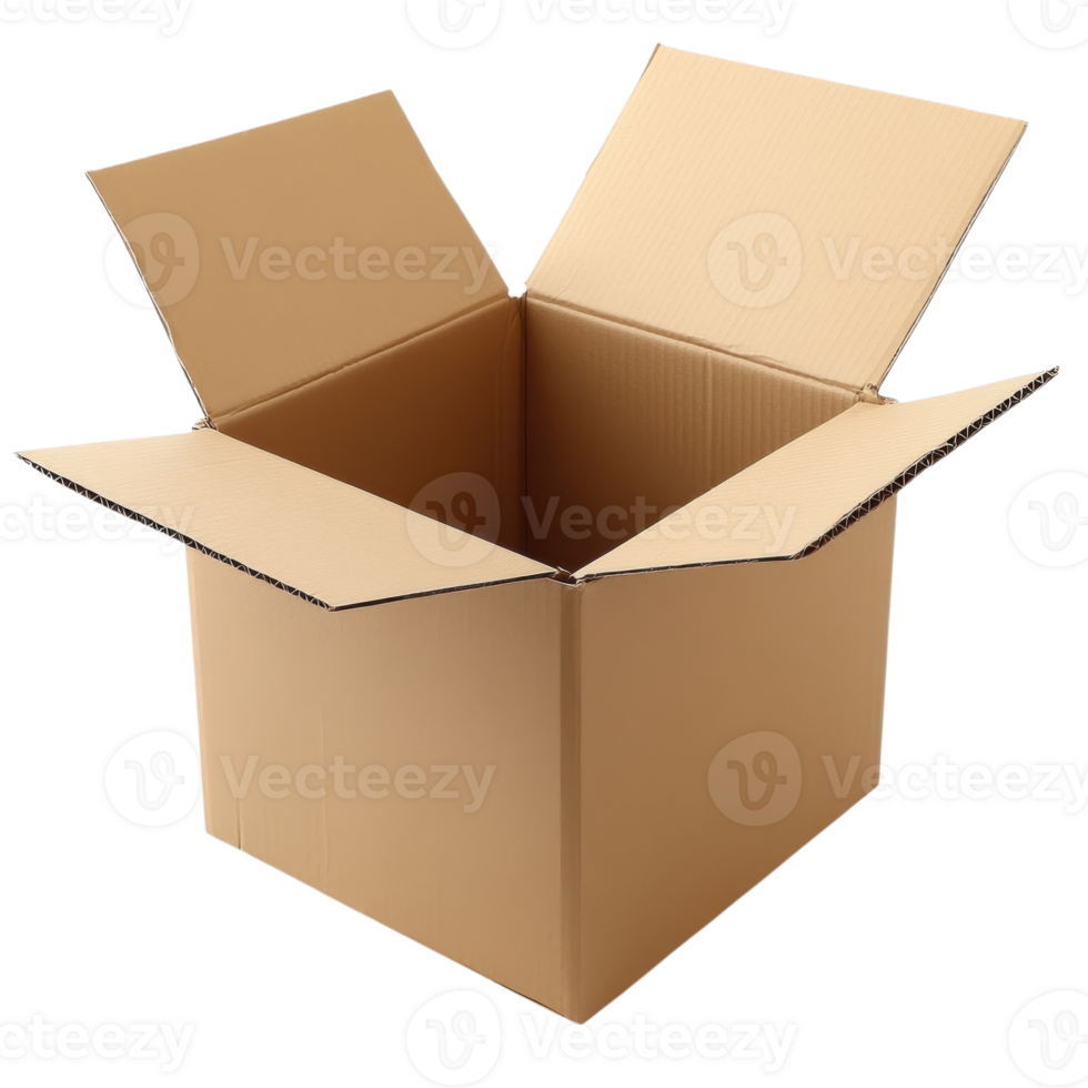 Open Cardboard Box Flaps Up on transparent background. png