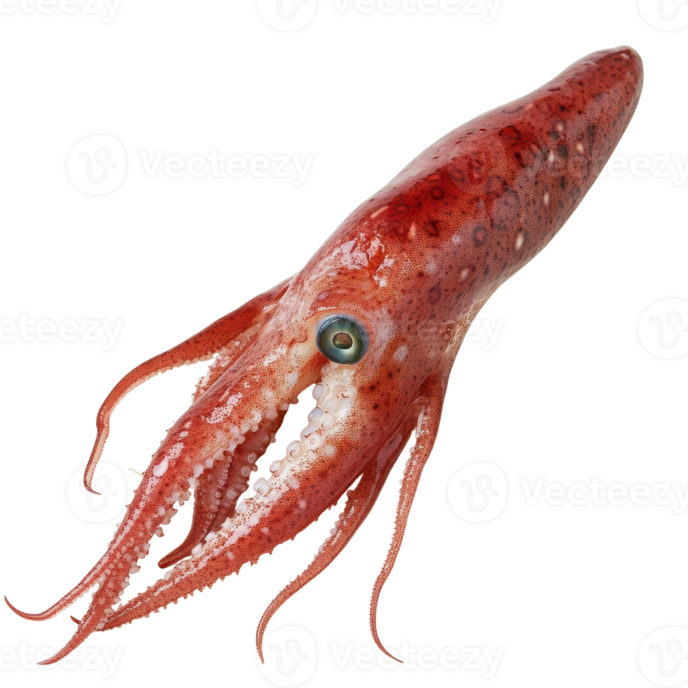 Fresh Red Squid Seafood Detail on transparent background. png
