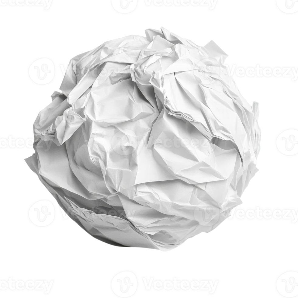 White Crumpled Paper Ball Texture on transparent Background. png