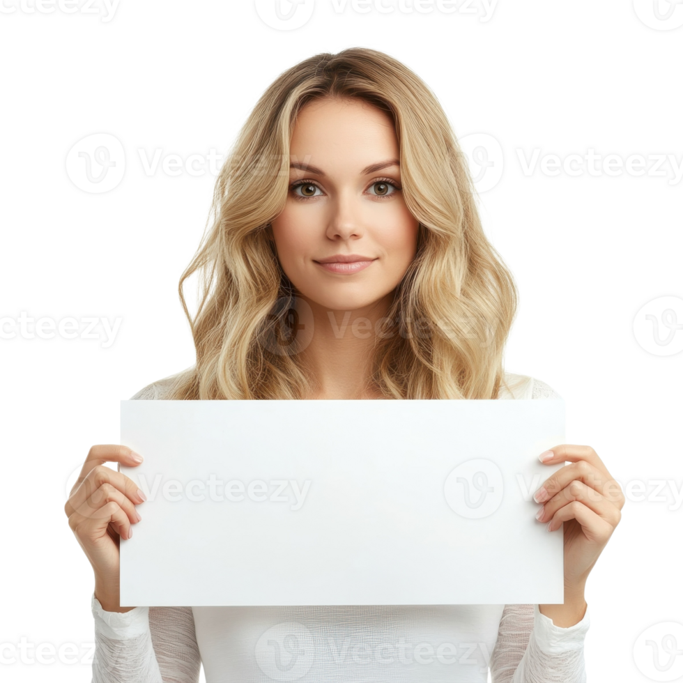 Woman Holding Blank Placard on transparent background. png