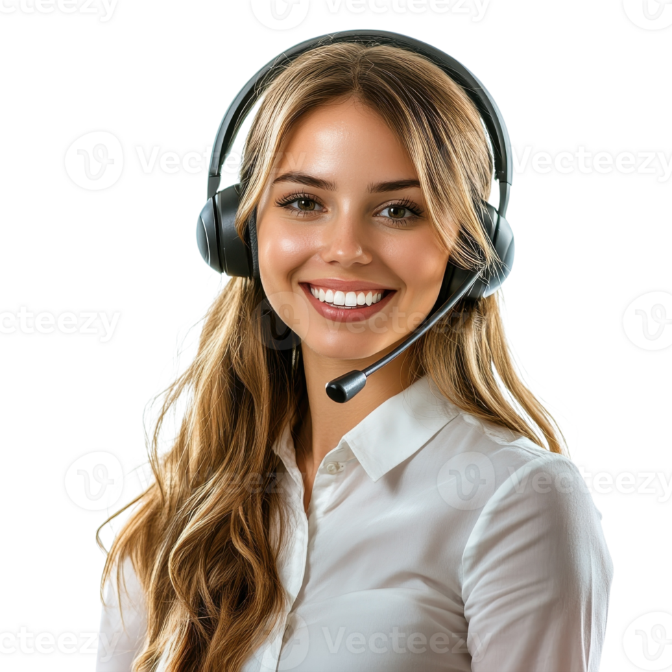 Stunning Call Center Agent Portrait on transparent background. png