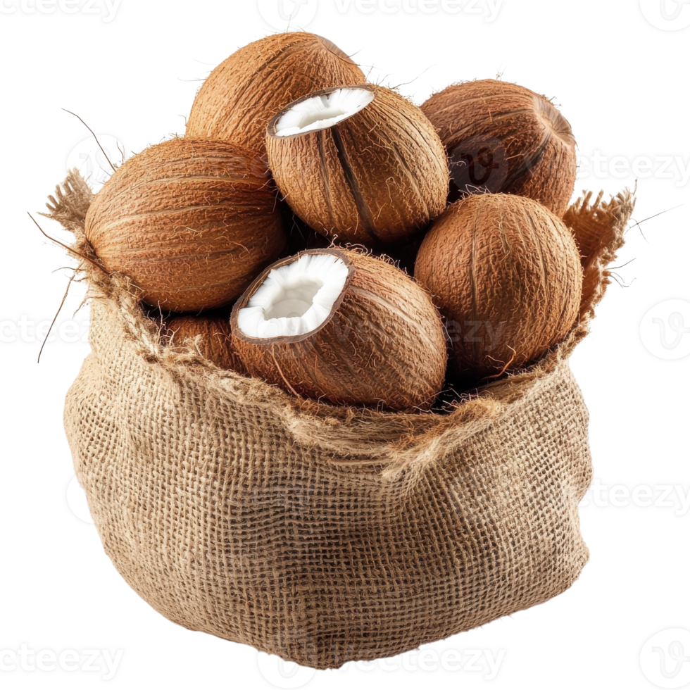 Tropical Coconut Bag Island Vibes on transparent background. png