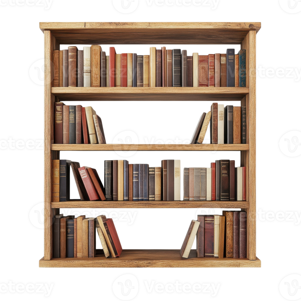 Organized Bookshelf White Interior on transparent background. png