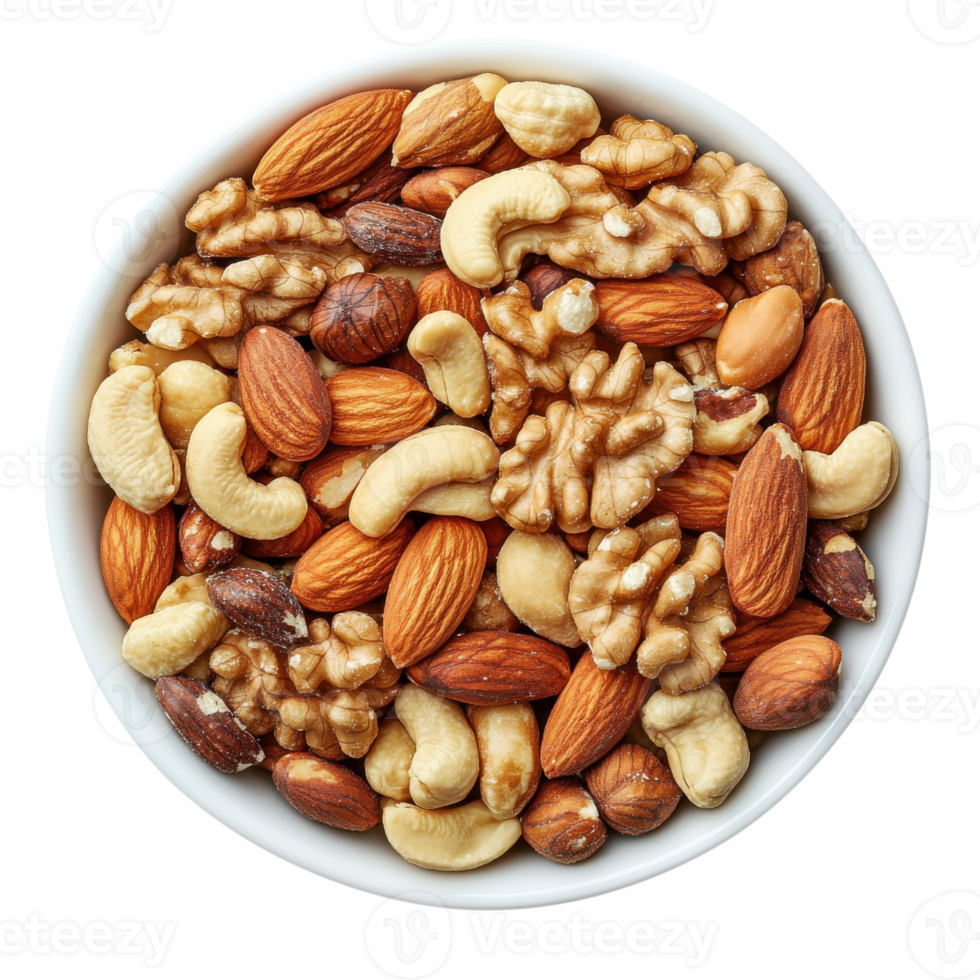 Delicious Mixed Nuts in Bowl on transparent background png