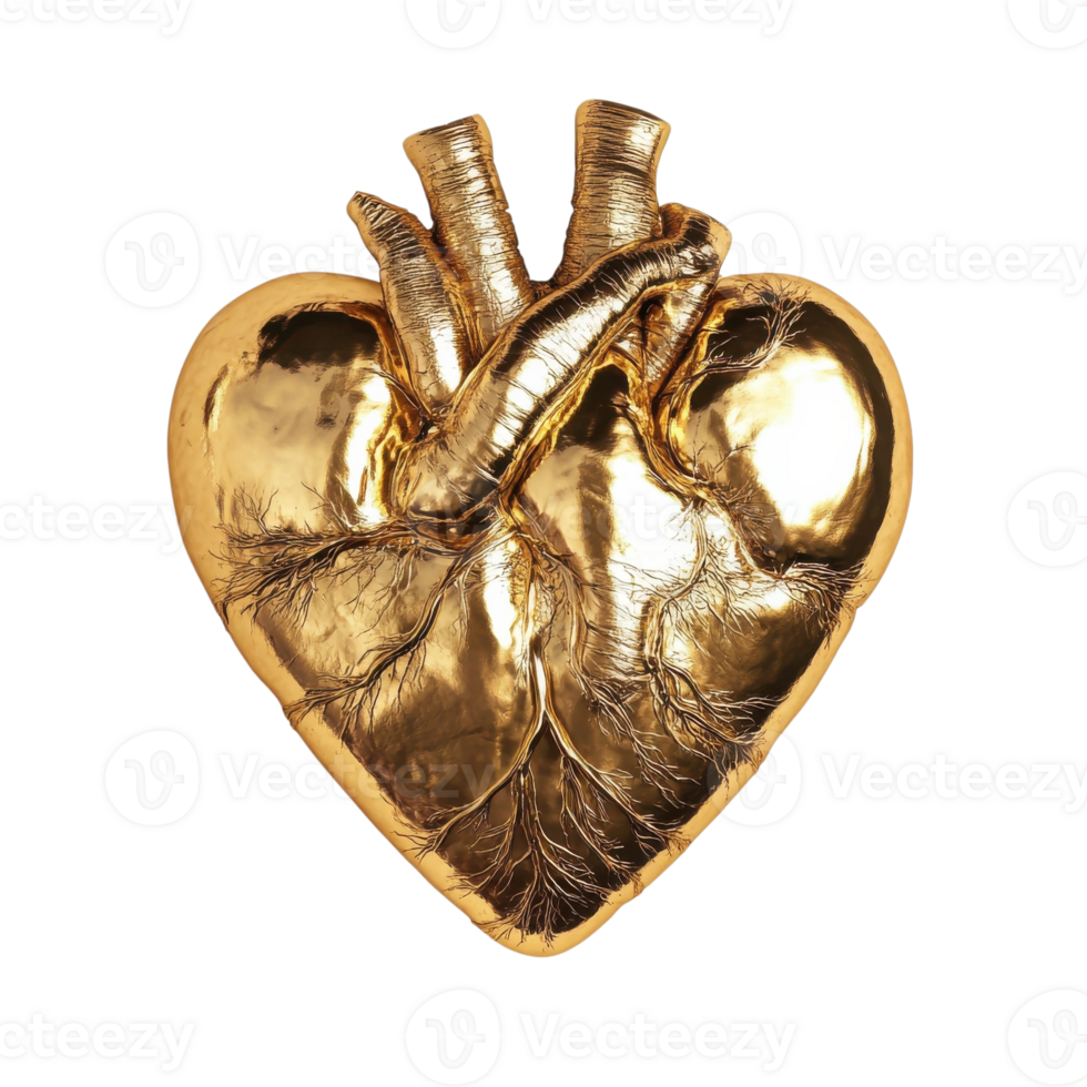 Golden Heart Love Symbol Image on transparent background. png