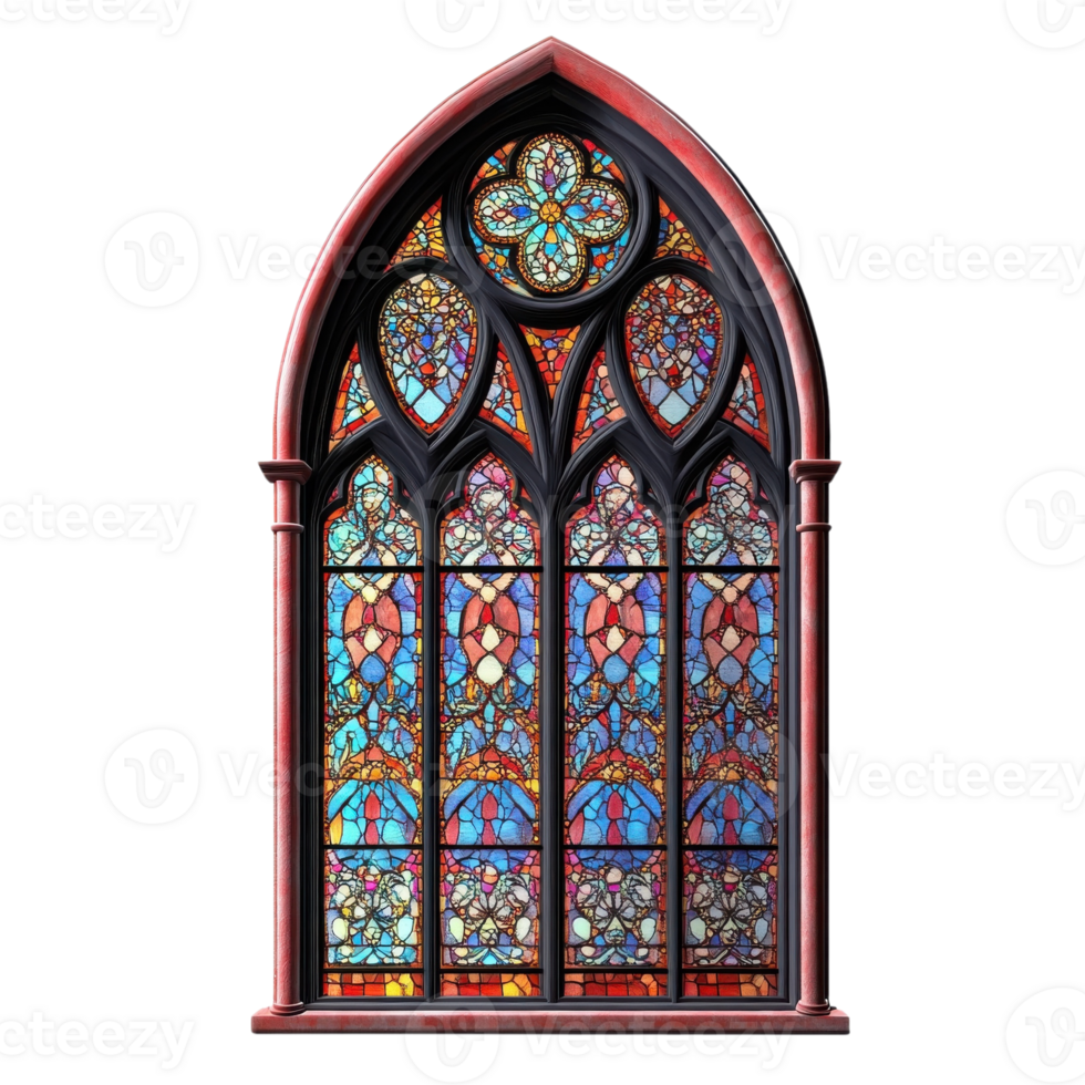 Gothic Stained Glass Window Detail on transparent background. png